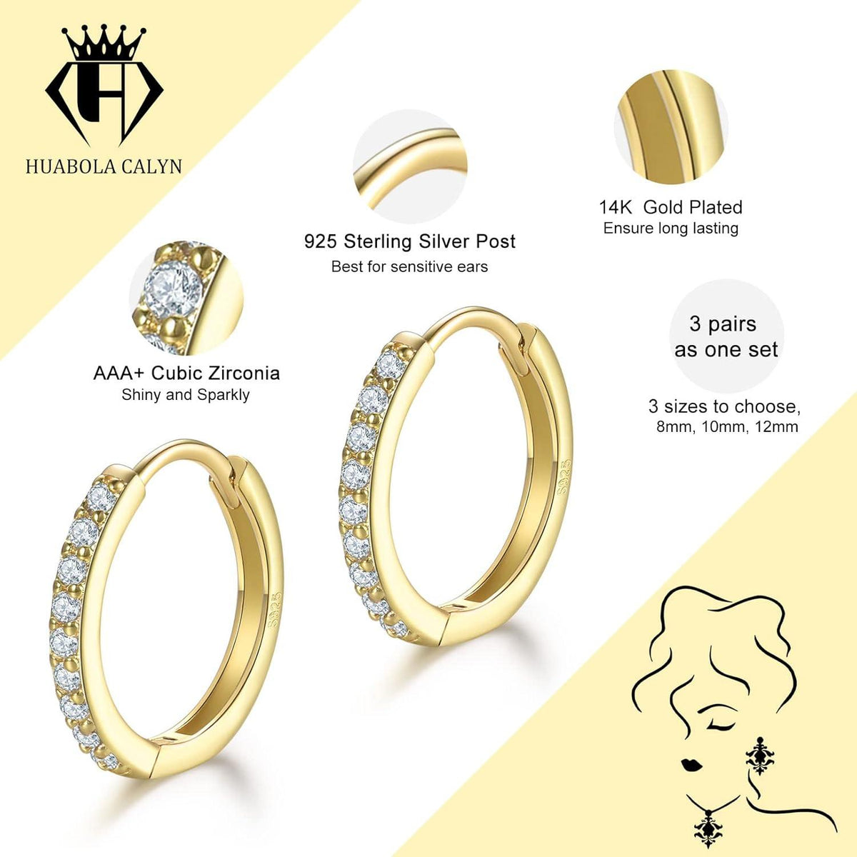 Goldene Creolen Set 925 Sterling Silber 9kt vergoldet