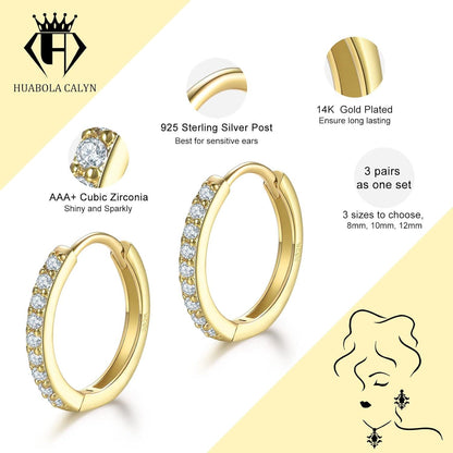 Goldene Creolen Set 925 Sterling Silber 9kt vergoldet
