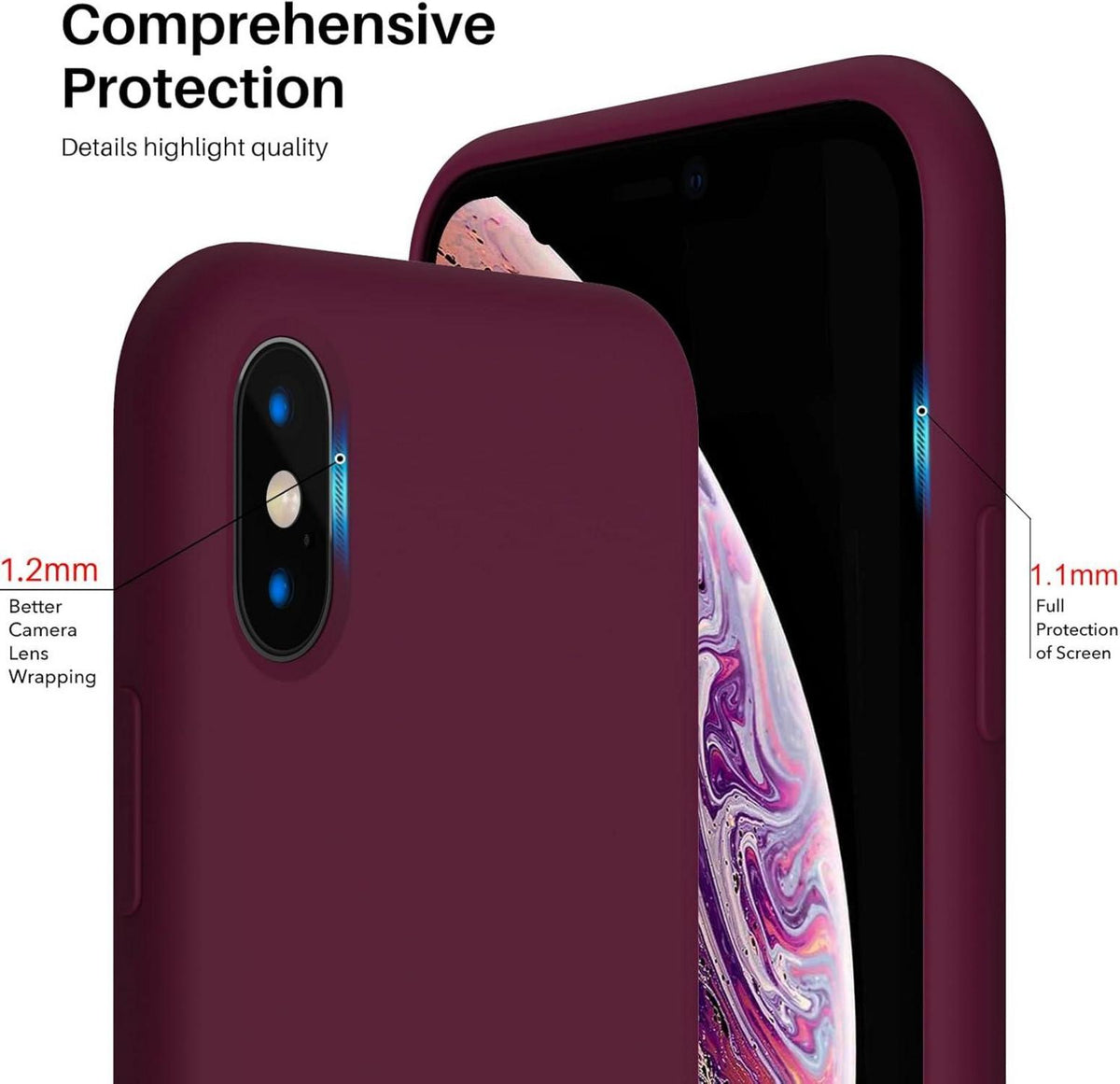 ORNARTO iPhone XS/X Silikon Case Ultra Dünn Schutz 5,8 Zoll - Weinrot