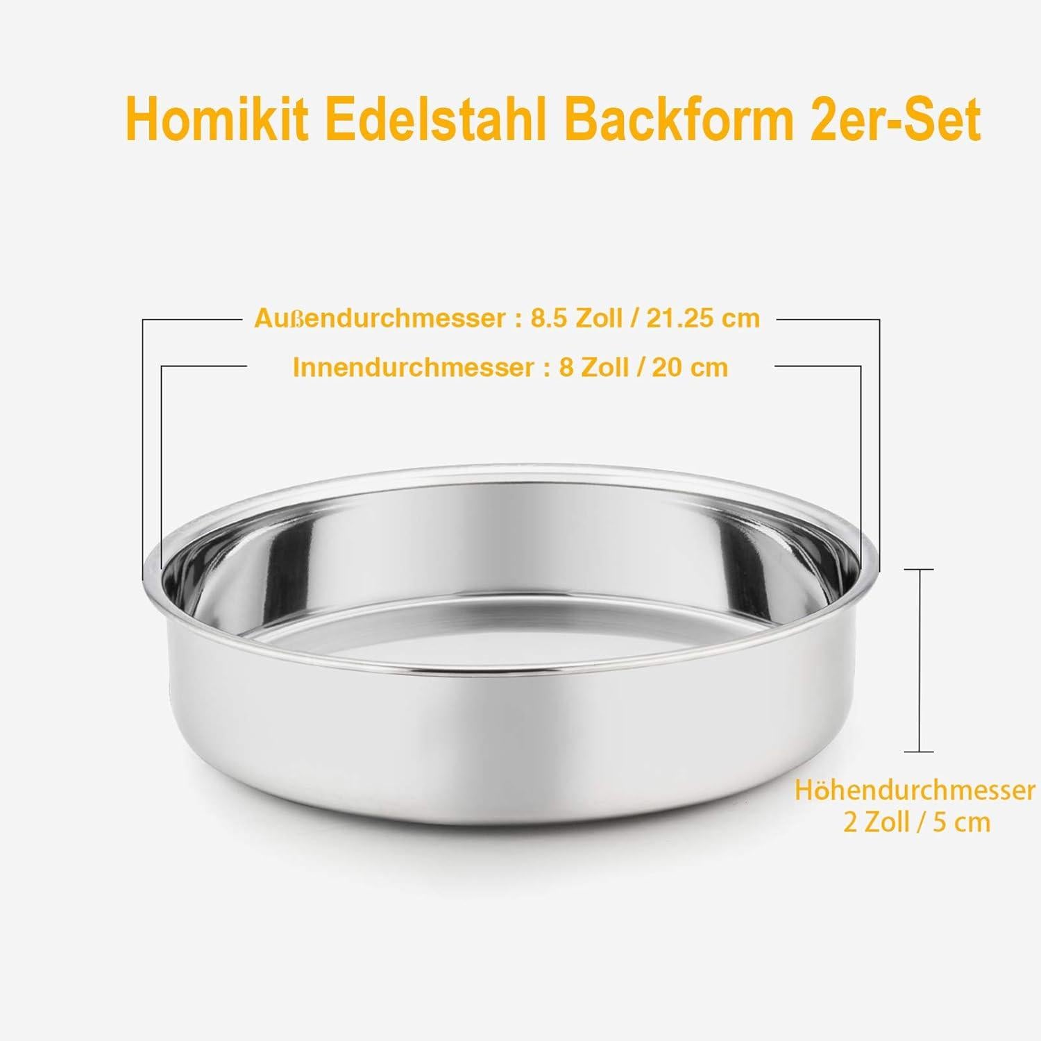 Homikit Edelstahl Runde Kuchenformen Set 20 cm 2er Pack
