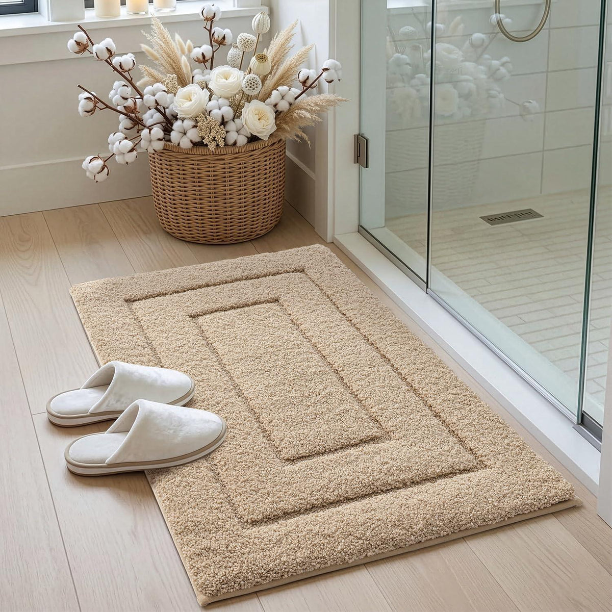 Rutschfeste Badematte Mikrofaser Beige 50x80 cm