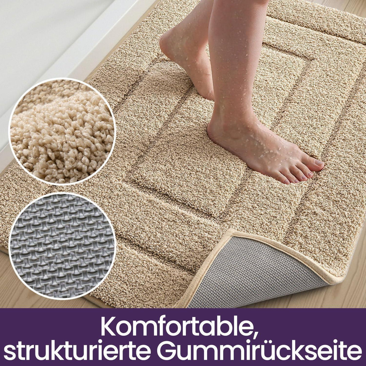 Rutschfeste Badematte Mikrofaser Beige 50x80 cm