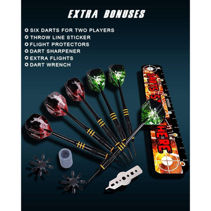 Dartscheibe Kork Steeldart Set 6 Dartpfeile Metallspitze