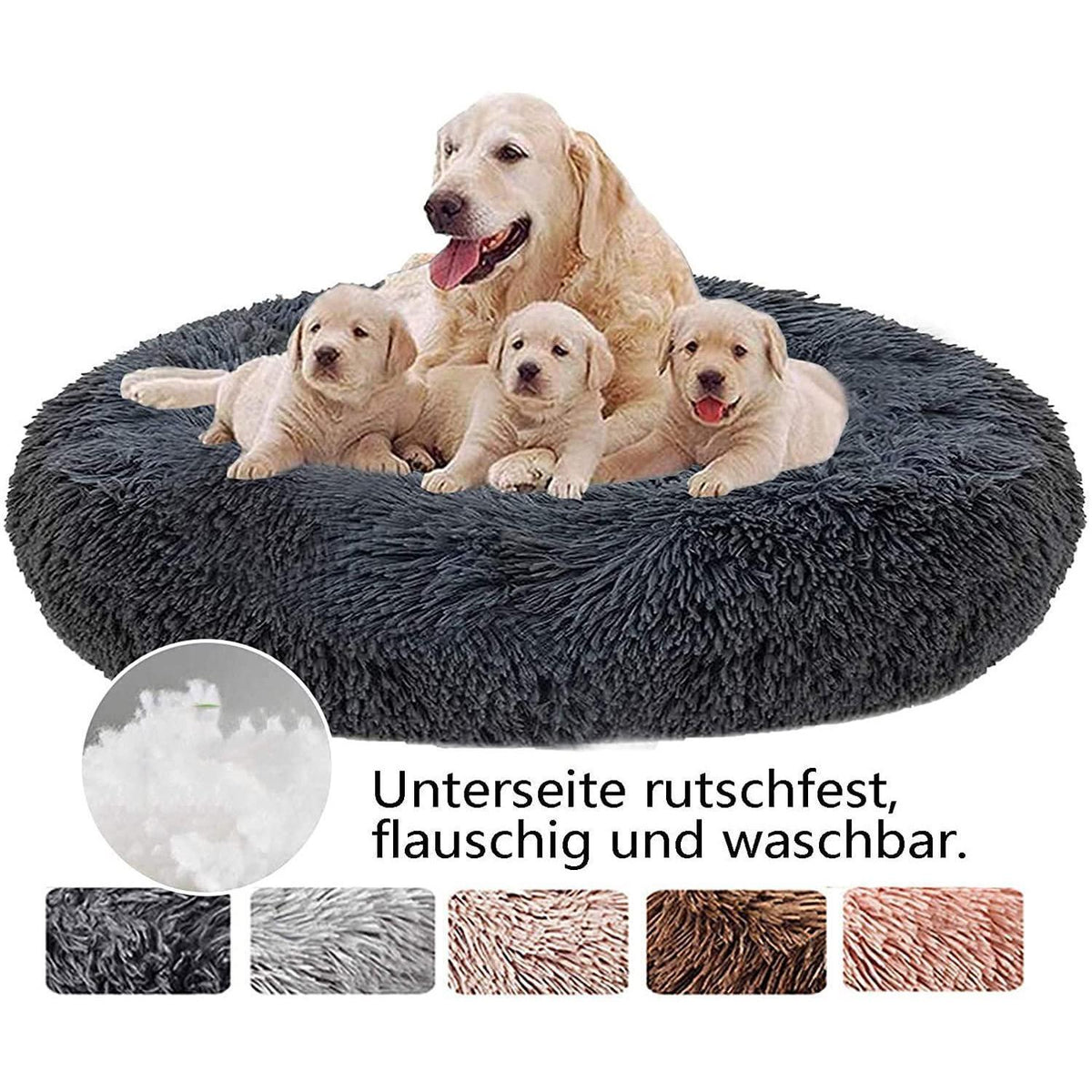 Flauschiges Hundebett Orthopädisch Ø 100cm Dunkelgrau