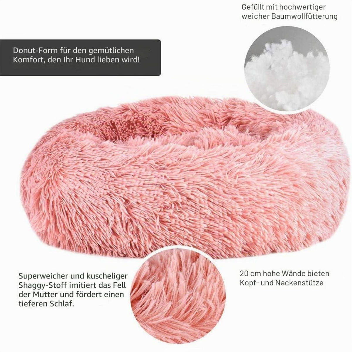 Flauschiges Hundebett Orthopädisch Rosa 120x120x20 cm