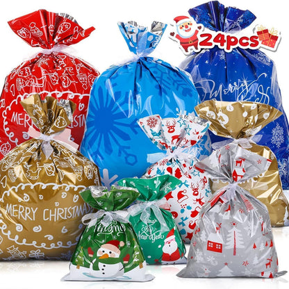 Weihnachtstüten Geschenktüten Set mit Bändern und Aufkleber
