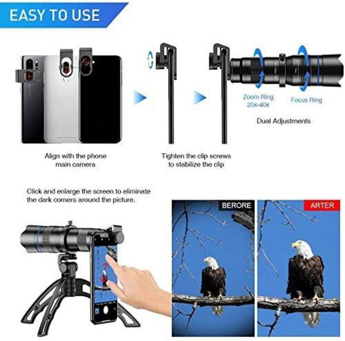 Handy-Teleskop-Zoomobjektiv 20-40X für iPhone Samsung Huawei