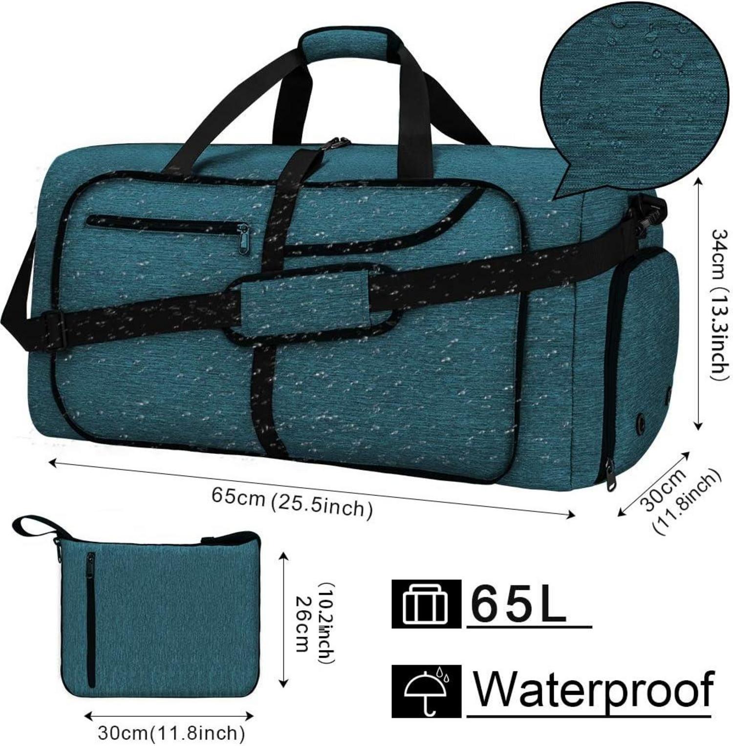 Faltbare Reisetasche Schwarz 65L Sporttasche mit Schuhfach