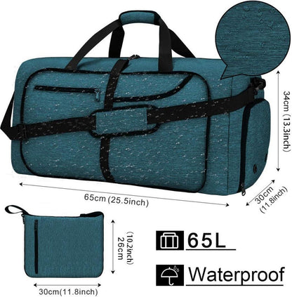 Faltbare Reisetasche Schwarz 65L Sporttasche mit Schuhfach