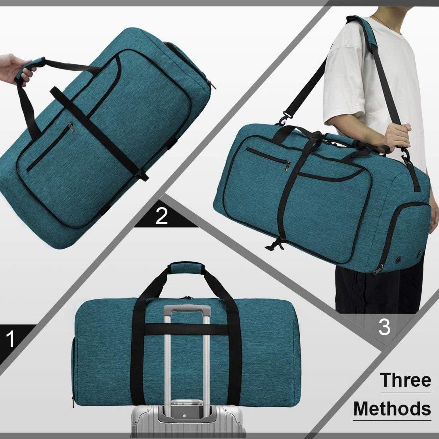NEWHEY Große faltbare Reisetasche 65L Schwarz mit Schuhfach