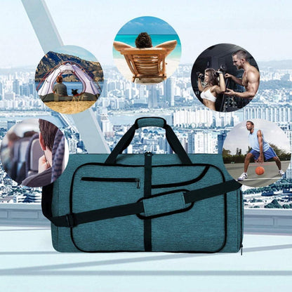 NEWHEY Große faltbare Reisetasche 65L Schwarz mit Schuhfach