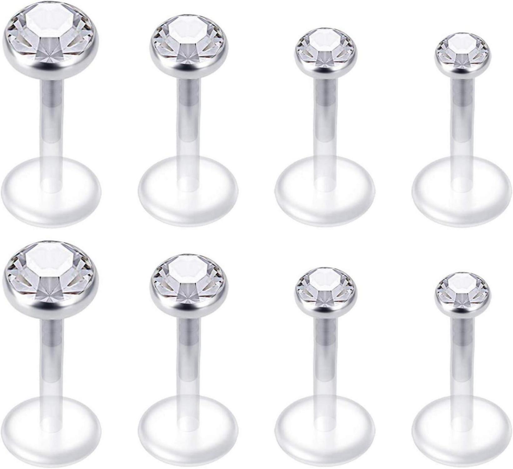 Klare Lippenpiercing Set mit CZ in verschiedenen Größen 16G Bioflex