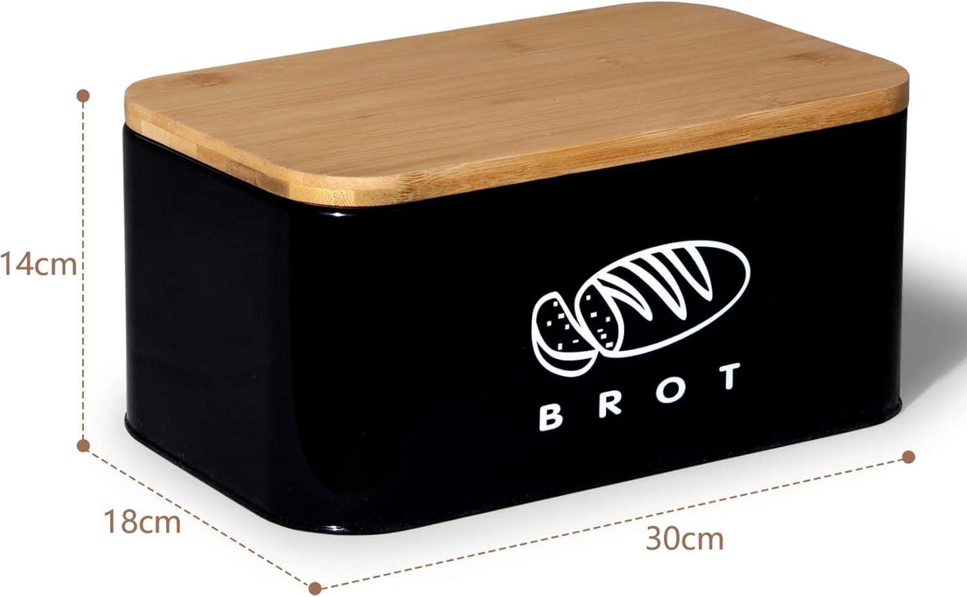 Brotkasten mit Deckel aus Bambus Metall 30cm Schwarz