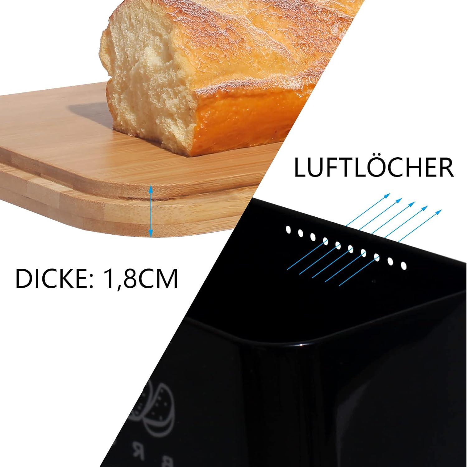 Brotkasten Bambus Deckel Metall Aufbewahrung Frischhalten 30cm 18cm