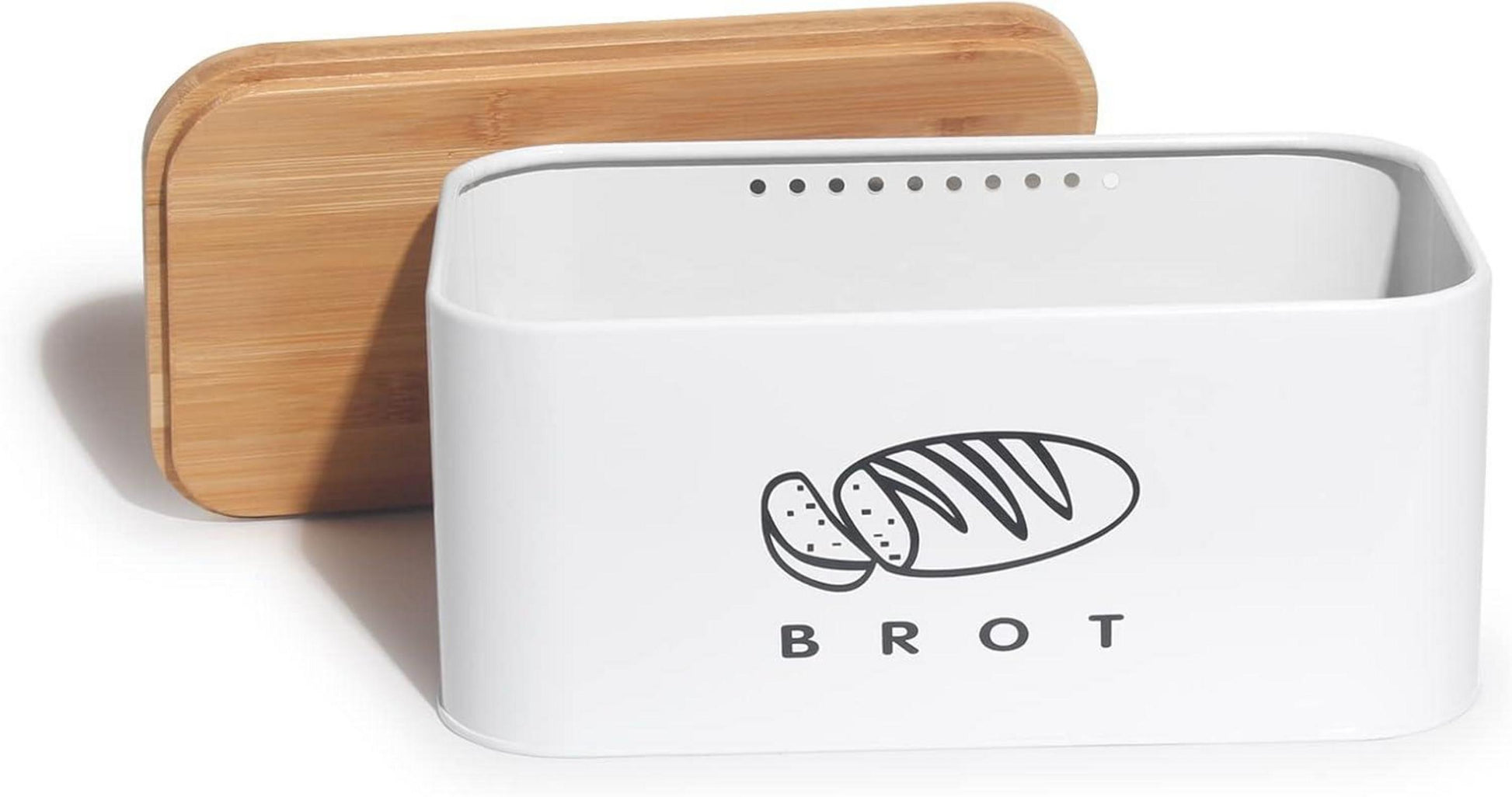 Theo&Cleo Brotkasten mit Bambus Deckel 30cm Metall Weiß Retro