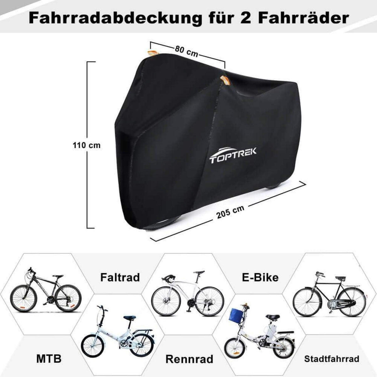Fahrradabdeckung 210T Oxford für 2 Fahrräder Wasserdicht 210x110x95cm
