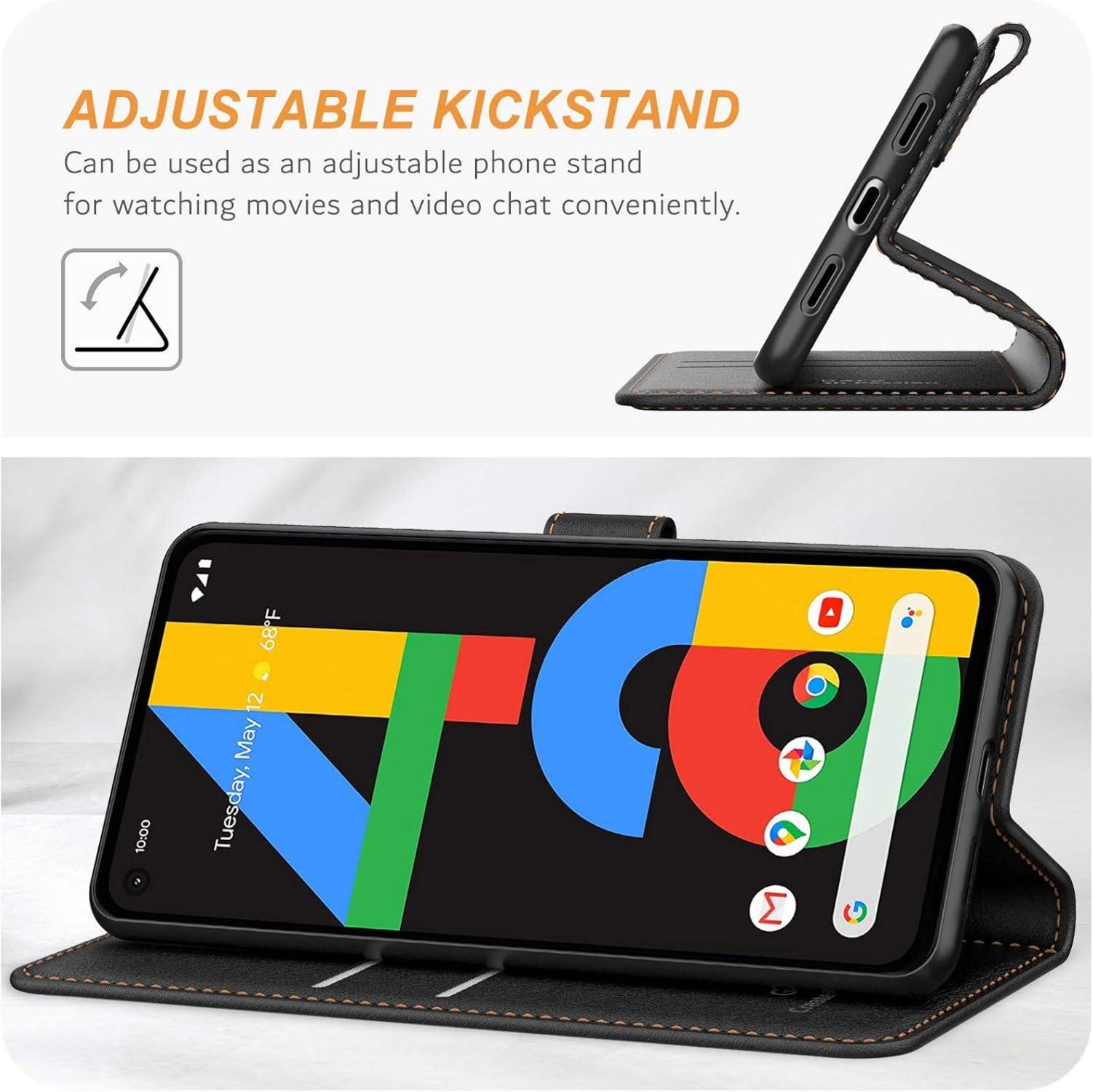 Ganbary Google Pixel 4A Hülle Premium Leder Tasche Schwarz