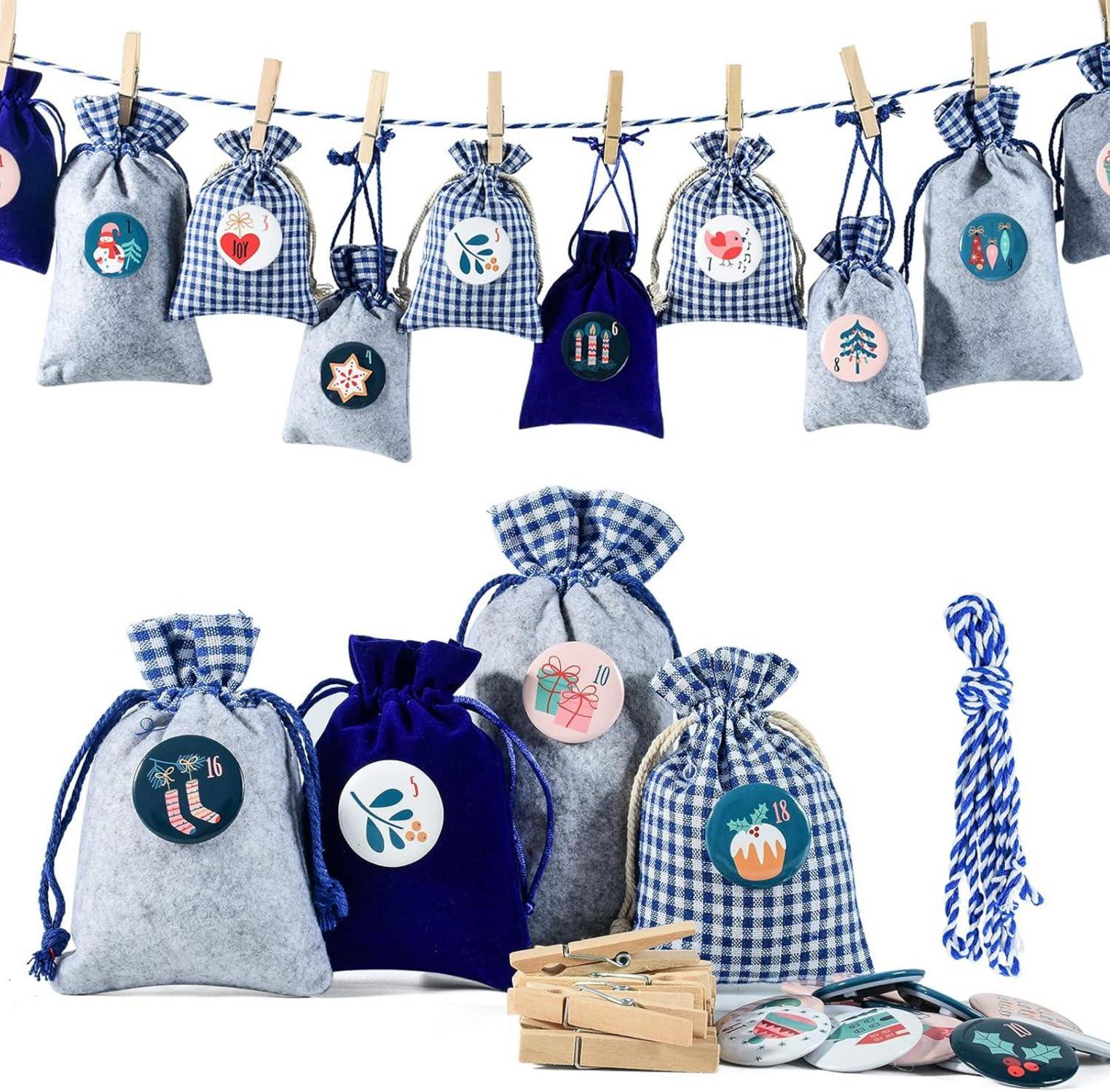 Adventskalender Stoffsäckchen Weihnachtskalender Filzsäckchen 24