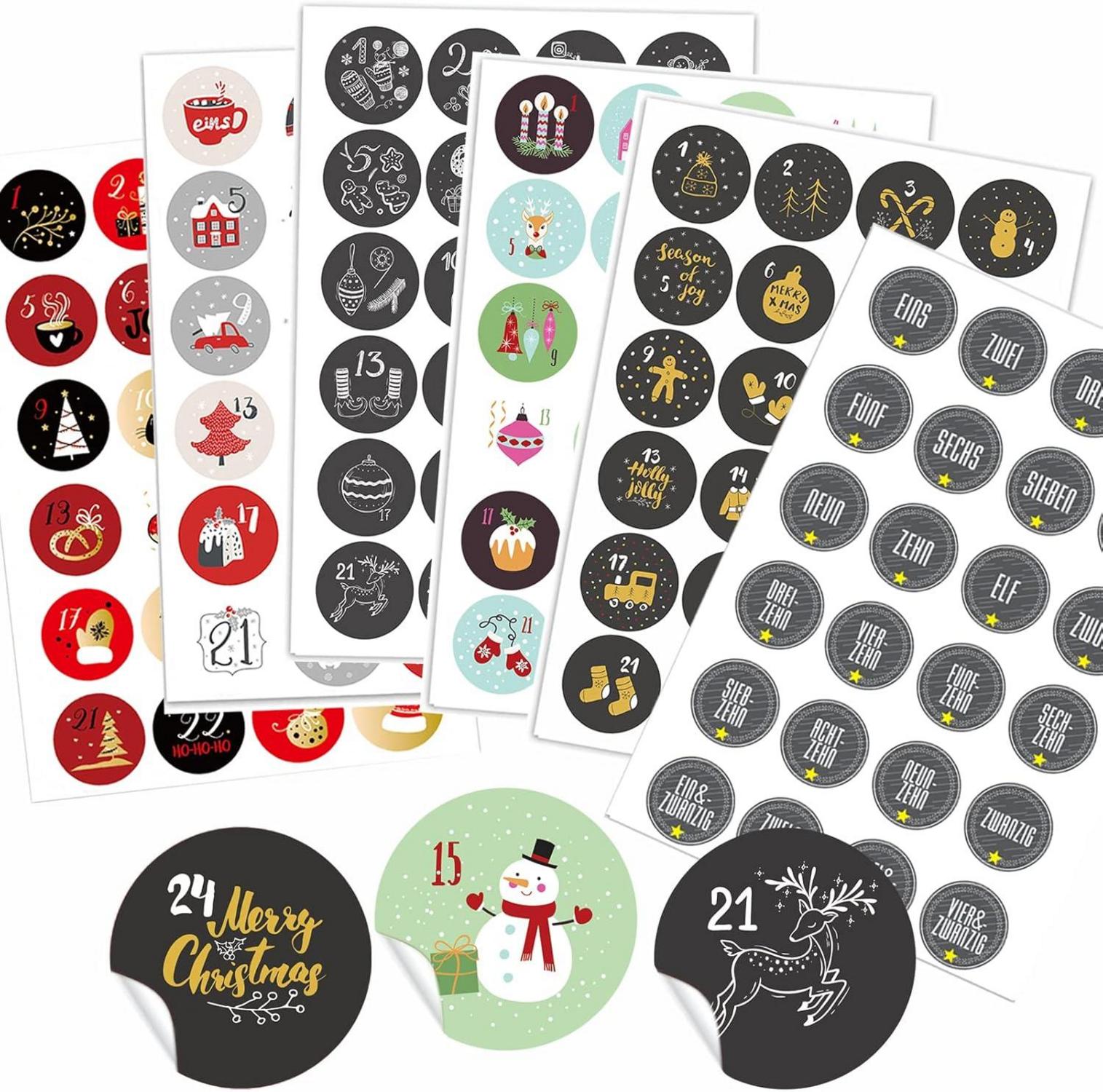 24 Adventskalender Aufkleber Zahlen Weihnachten Basteln Dekorieren
