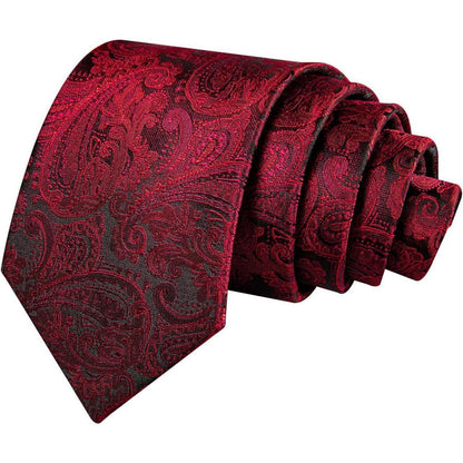 Herren Krawatten-Set Seide Paisley mit Einstecktuch & Manschettenknöpfen