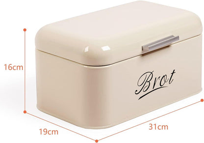 Großer Brotkasten Metall Deckel Aufbewahrungsbox 43cm Beige