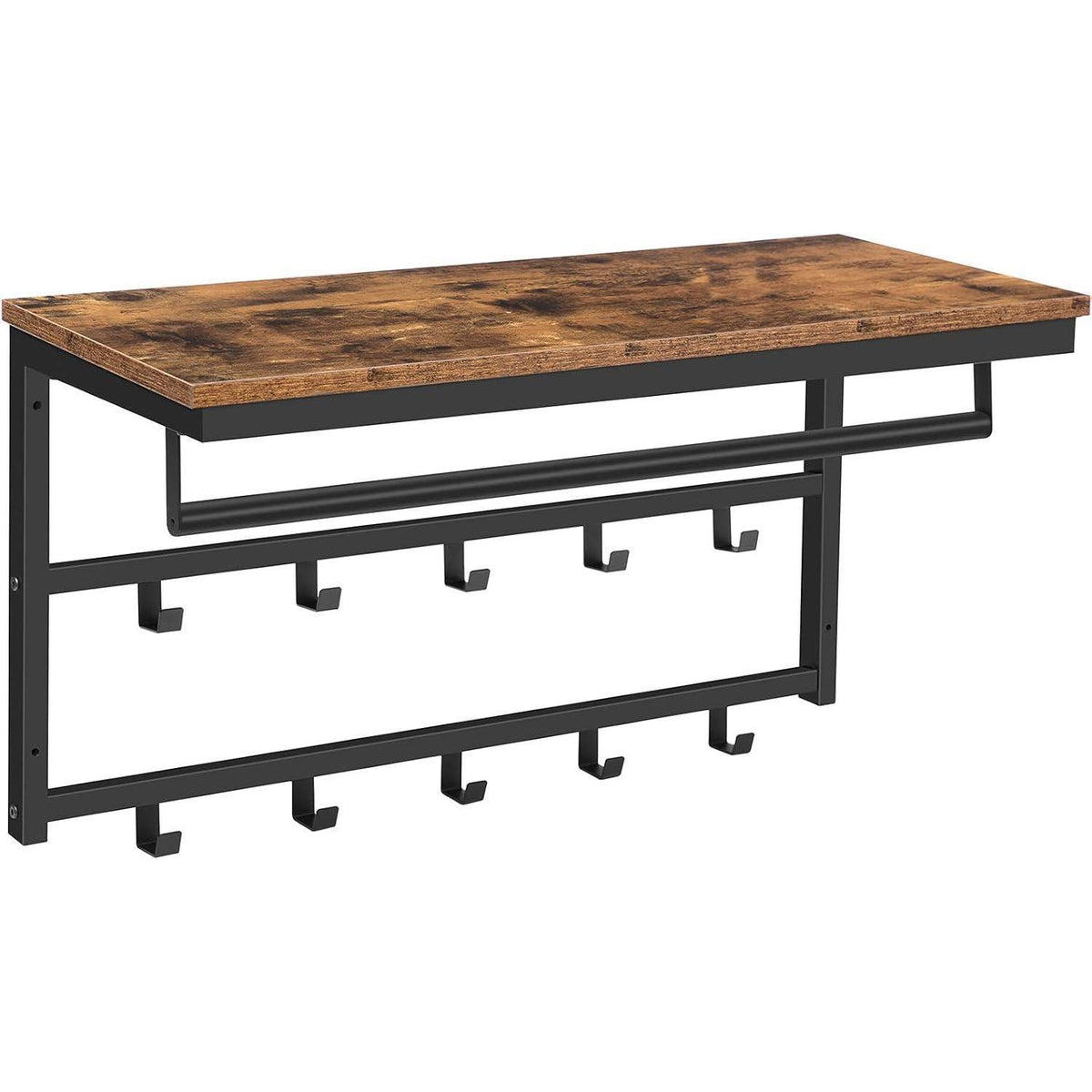 Wandgarderobe mit Ablage und 10 Haken, Dunkelbraun + Schwarz