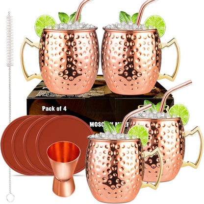 Moscow Mule Kupferbecher Set 4 Stück 19.5 Unzen Untersetzern
