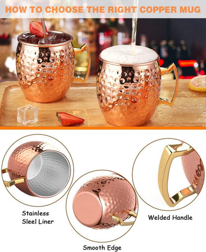 Moscow Mule Kupferbecher Set 4 Stück 19.5 Unzen Untersetzern