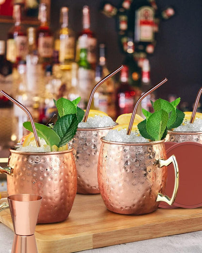 Moscow Mule Kupferbecher Set 4 Stück 19.5 Unzen Untersetzern & Strohhalm