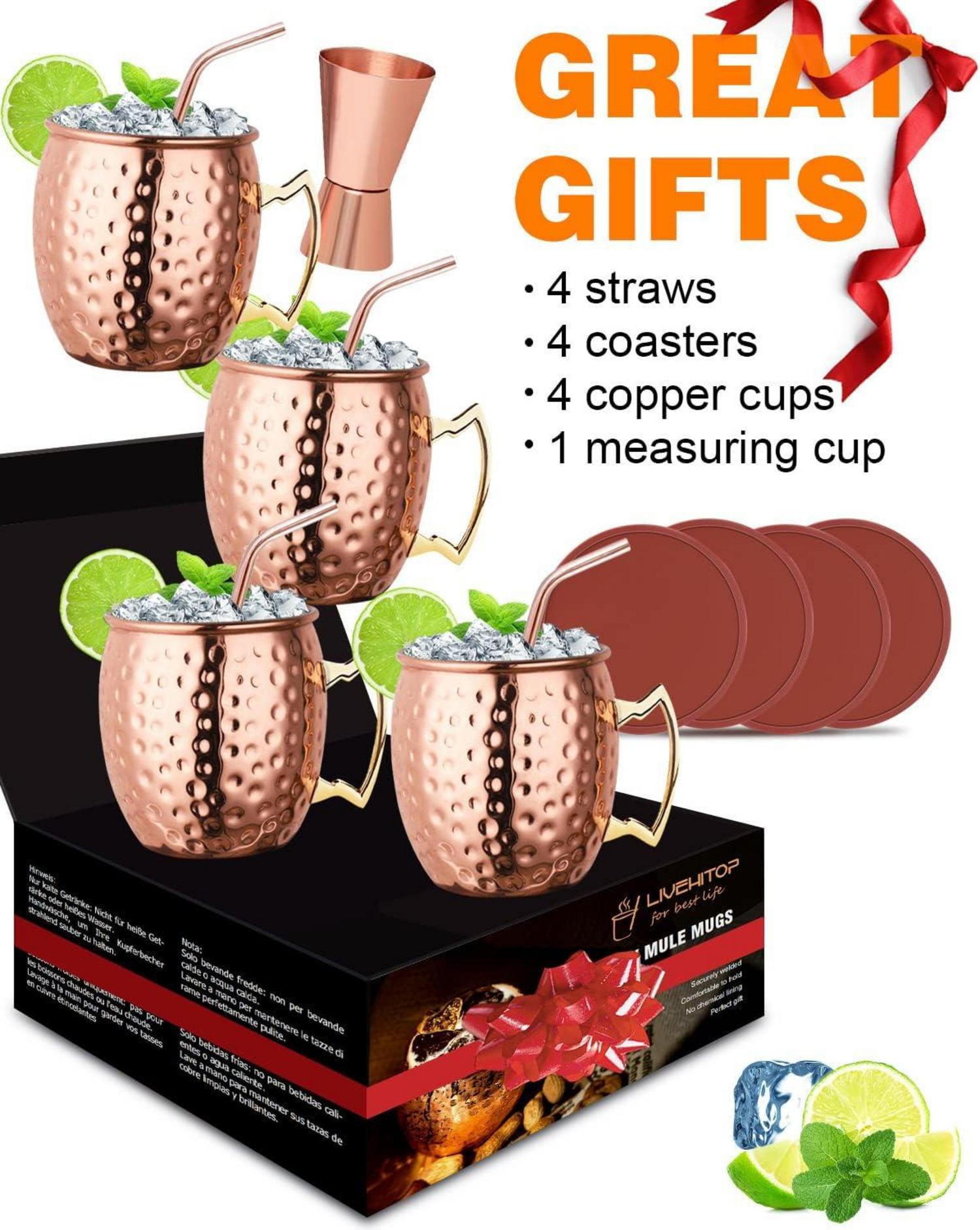 Moscow Mule Kupferbecher Set 19.5 Unzen mit 4 Strohhalmen & Zubehör