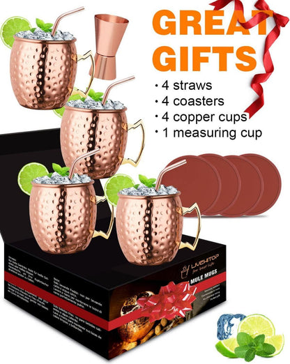 Moscow Mule Kupferbecher Set 19.5 Unzen mit 4 Strohhalmen & Zubehör