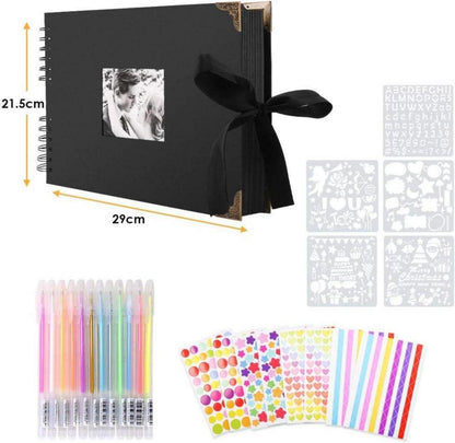 Fotoalbum Scrapbook DIY Set Schwarz 80 Seiten Einkleben Gästebuch Heirloom