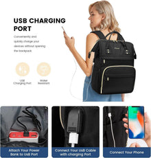 Schwarz Damen Laptoprucksack 17 Zoll USB Ladeanschluss