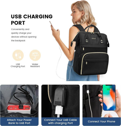 Schwarz Damen Laptoprucksack 17 Zoll USB Ladeanschluss
