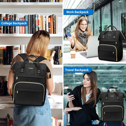 Rucksack Damen Wasserdicht Groß 17 Zoll Schwarz USB Ladeanschluss