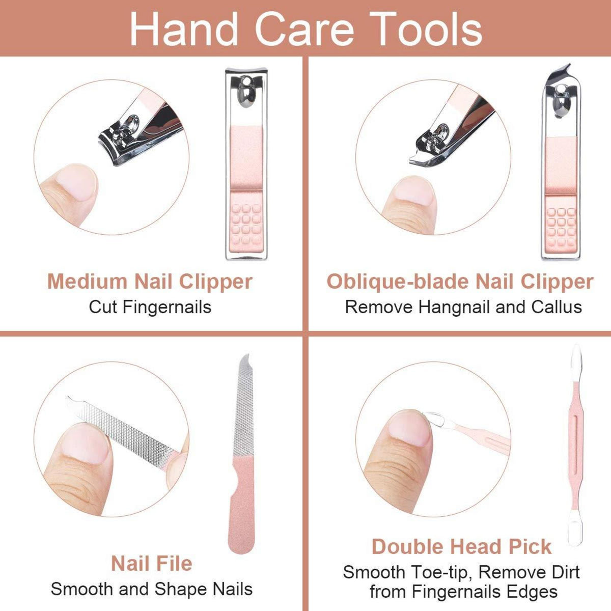 URAQT Maniküre Pediküre Set 7-teilig Nagelset Nageletui Roségold Edelstahl Ledertasche