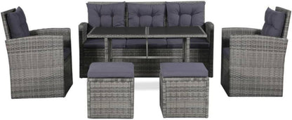 vidaXL Poly Rattan Gartensofa Set 6-tlg. Sitzgruppe mit Tisch & Hocker