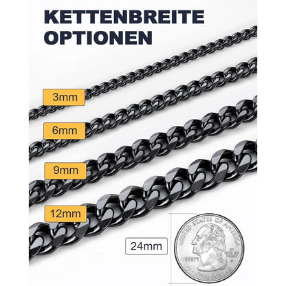 Panzerkette Edelstahl vergoldet | 46cm Schwarz 6mm