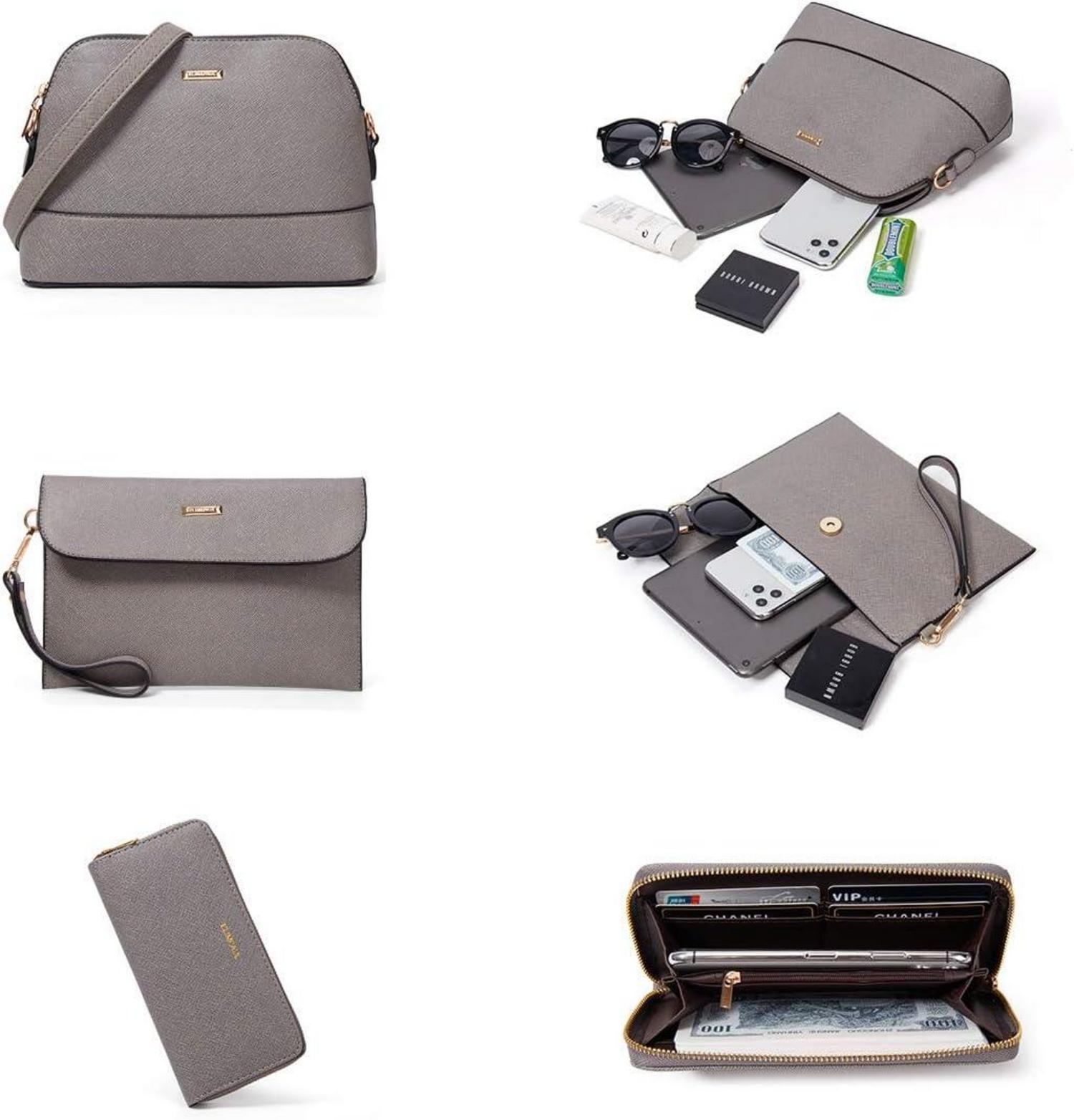 Damen Handtasche Tote Schultertasche Umhängetasche 4-teiliges Set Grau