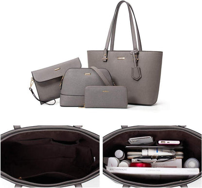 YTL Damen Handtasche Tote Shopper Schultertasche Umhängetasche 4-teilig Grau