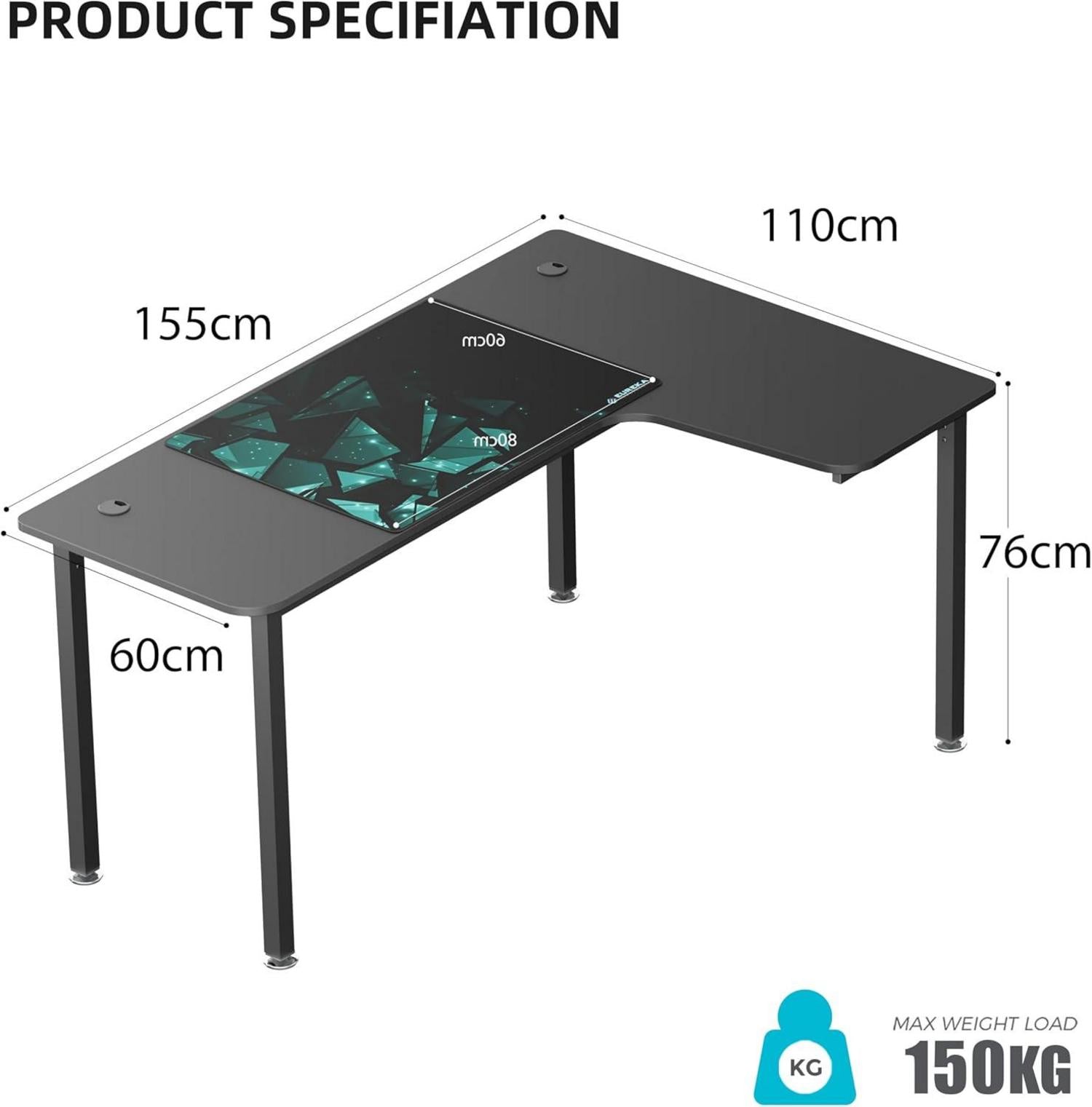 Eckschreibtisch Gaming Tisch 155x110cm L-Form PC Computertisch