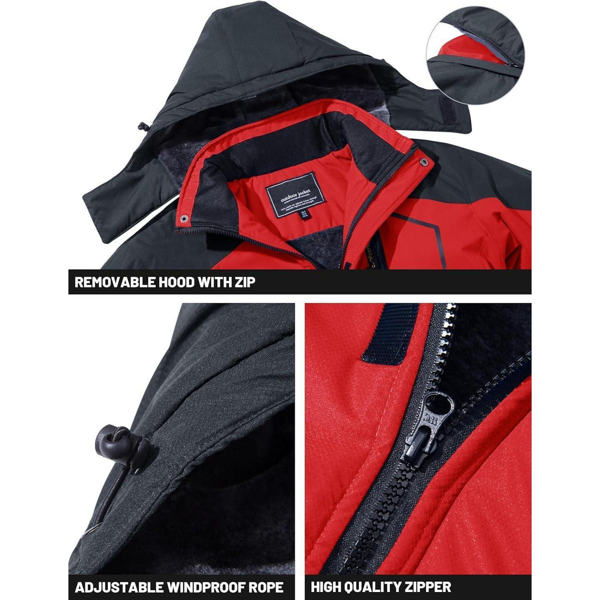 Herren Winterjacke wasserdicht warm gefüttert rot 3XL