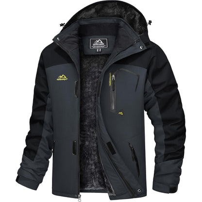 Herren Winterjacke wasserdicht warm gefüttert mit Kapuze Grau Schwarz