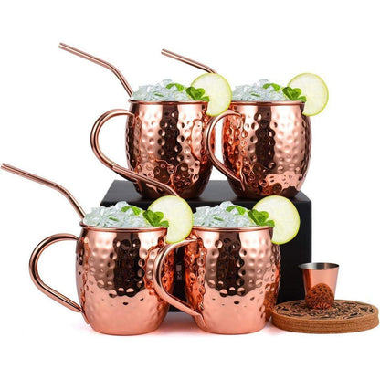 Handgefertigtes Moscow Mule Kupferbecher Set + Zubehör