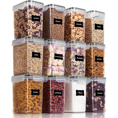 Vorratsdosen Set 1.6L Müsli Schüttdose 12 Etiketten Schwarz