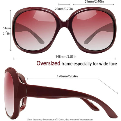 Übergroße Sonnenbrille Damen polarisiert UV400, Weinrot/Hellrot