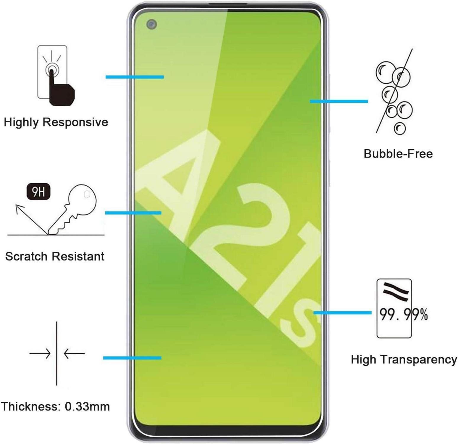 Panzer Schutz Glas Samsung Galaxy A21s 2er Pack 9H Härte HD