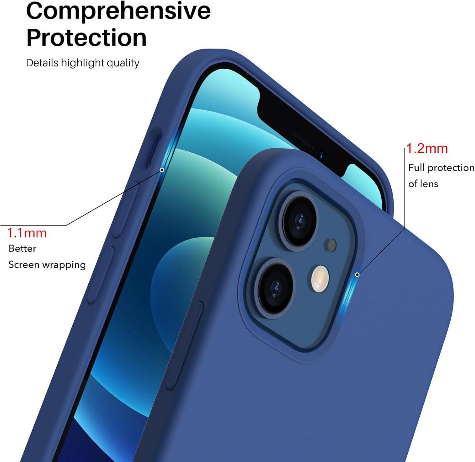 ORNARTO iPhone 12 | 12 Pro 6,1 Silikon Case Blau - Flüssig Silikon Handyhülle Schutz mit kabellosem Laden
