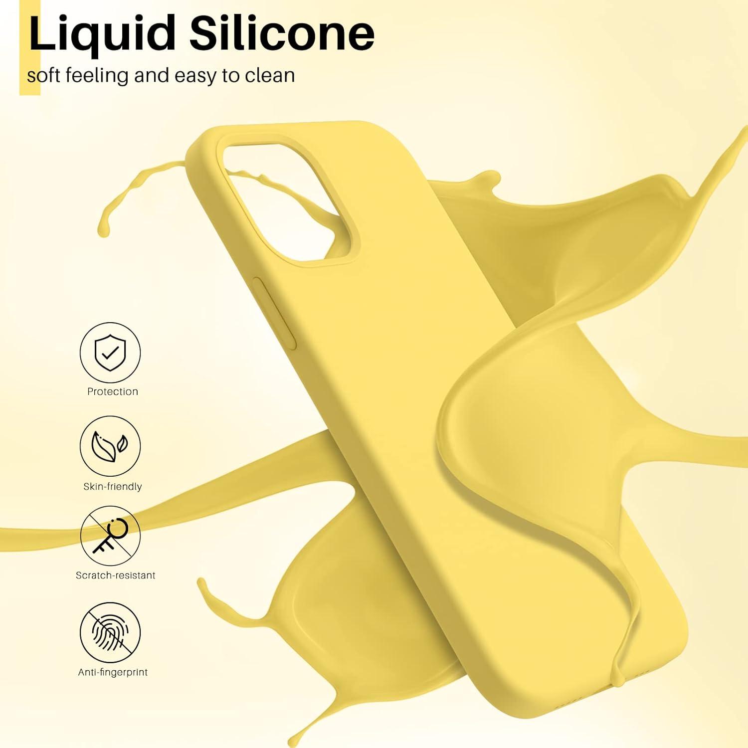 iPhone 12 12 Pro 6,1 Silikon Case Hülle Flüssig Zitronengelb Schutz