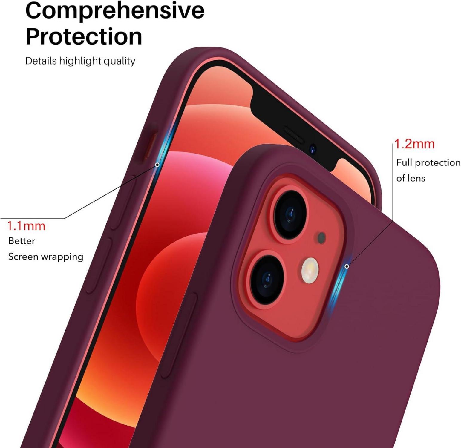 iPhone 12 Mini Silikon Case Ultra Dünn Voller Schutz Flüssig Silikon Schutzhülle Weinrot